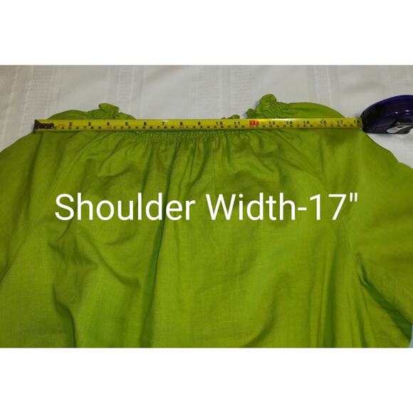 Lime Green Linen Blend Top Women's Blouse 2X Embroidered Tassels Boho Festival - Picture 14 of 16